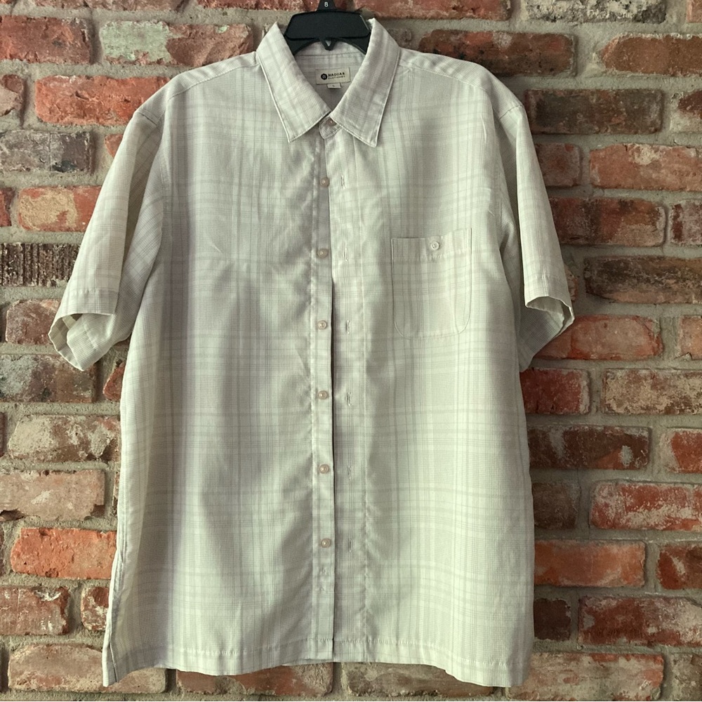 Mens Haggar Light Green Plaid Short Sleeve Shirt L $10